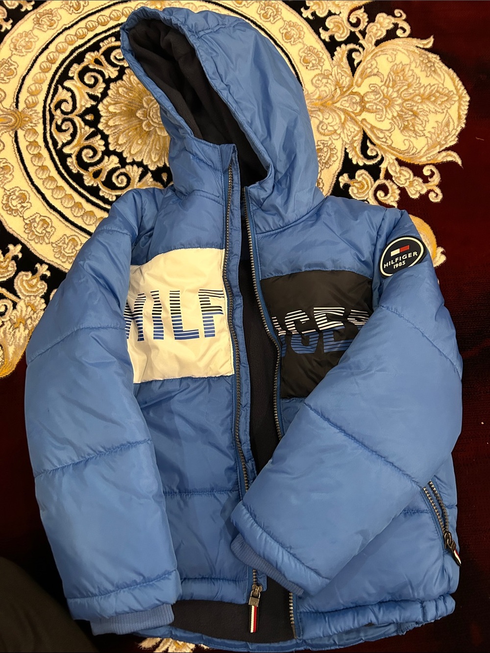 Tom Ford Blue, Black & Cream Kids Puffer Jacket with Hood